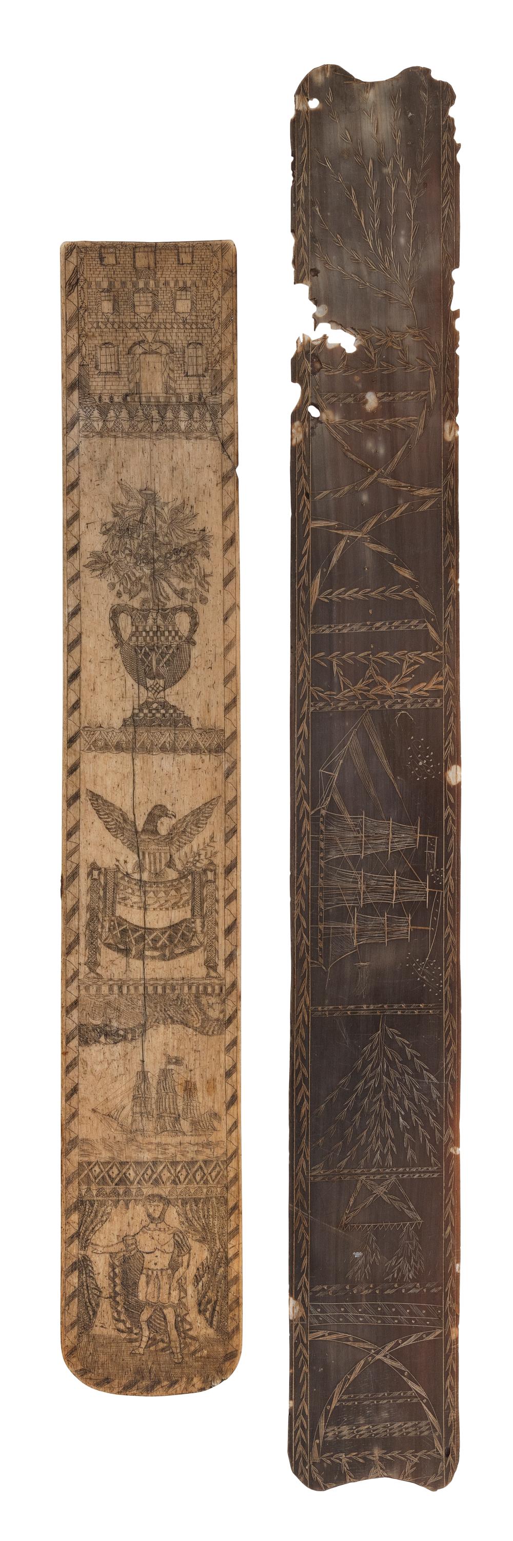 TWO SCRIMSHAW BUSKS MID 19TH CENTURYTWO 35012d