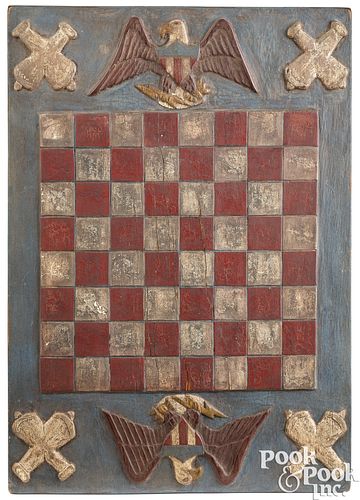 RELIEF CARVED AND PAINTED GAMEBOARD,