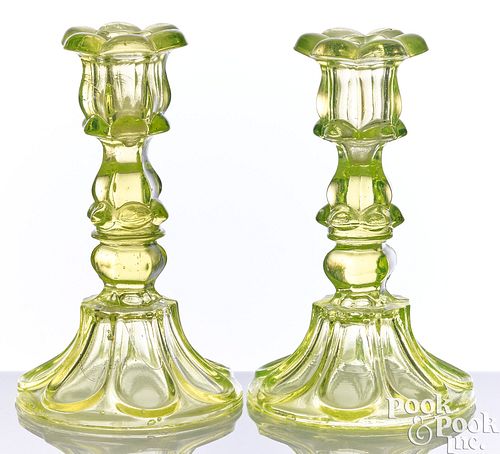 PAIR OF PRESSED CANARY YELLOW GLASS 2faf17b