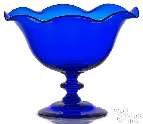 BLOWN COBALT GLASS COMPOTE MID 2faf1a0