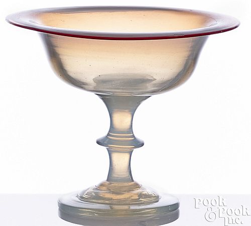 BLOWN FIERY OPALESCENT GLASS COMPOTE  2faf1a5