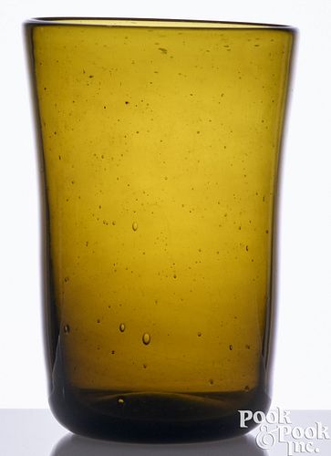BLOWN OLIVE GREEN GLASS TUMBLER  2faf1d8