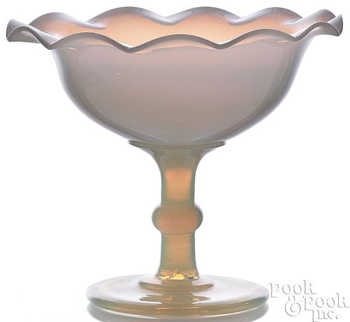 BLOWN FIERY OPALESCENT GLASS COMPOTE  2faf1e5