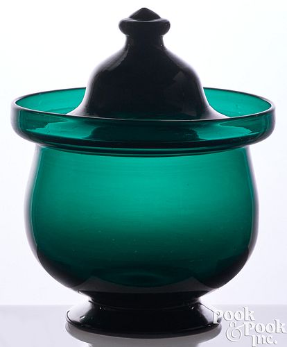 BLOWN EMERALD GREEN GLASS COVERED 2faf1e8