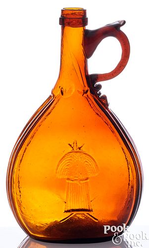 BLOWN AMBER GLASS CALABASH BOTTLE, 19TH