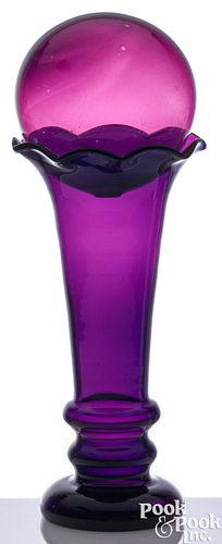 BLOWN AMETHYST GLASS TRUMPET VASE, 19TH