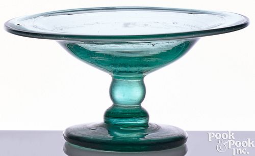 BLOWN AQUAMARINE GLASS COMPOTE  2faf1fd