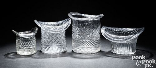 FOUR BLOWN THREE-MOLD CLEAR GLASS HATSFour