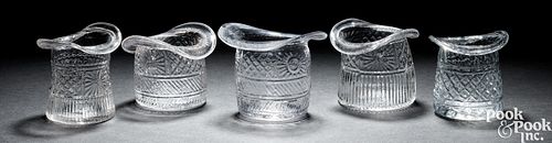 FIVE BLOWN THREE-MOLD CLEAR GLASS HATSFive