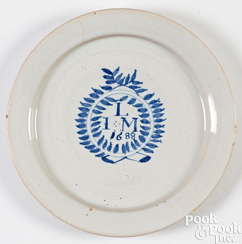 ENGLISH DELFTWARE MARRIAGE PLATE  2faf282