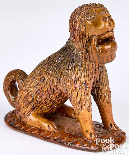 PENNSYLVANIA REDWARE DOG RATTLE, 19TH