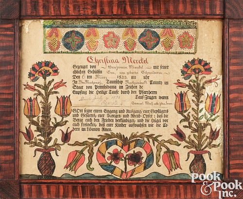 PENNSYLVANIA FRAKTUR BIRTH CERTIFICATENorthumberland 2faf40b