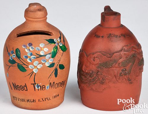 TWO MINIATURE REDWARE JUGS, EARLY 20TH