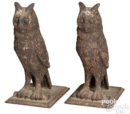 PAIR OF FIGURAL CAST IRON OWL GATEPOSTS  2faf4c6