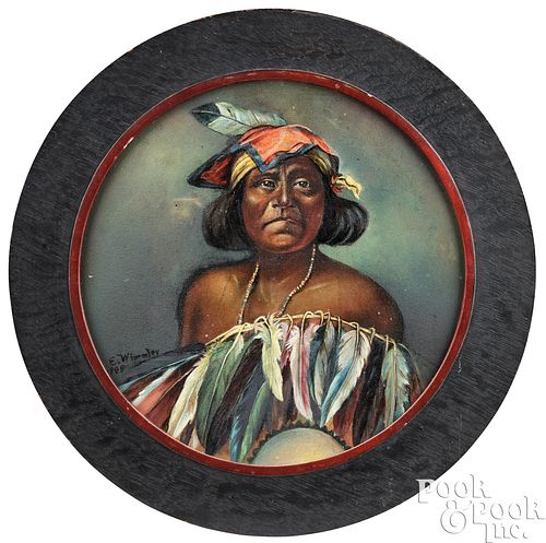 OIL ON GLASS PORTRAIT OF APACHE MEDICINEOil