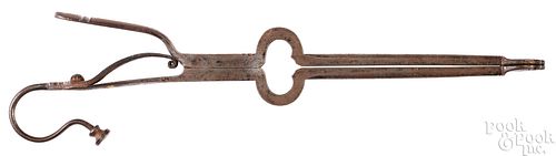 WROUGHT IRON EMBER TONGS, 19TH C.Wrought