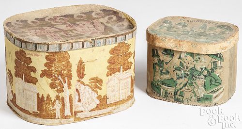 TWO WALLPAPER HAT BOXES 19TH C Two 2faf4d0