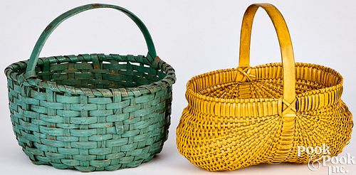 TWO PAINTED SPLINT GATHERING BASKETS,