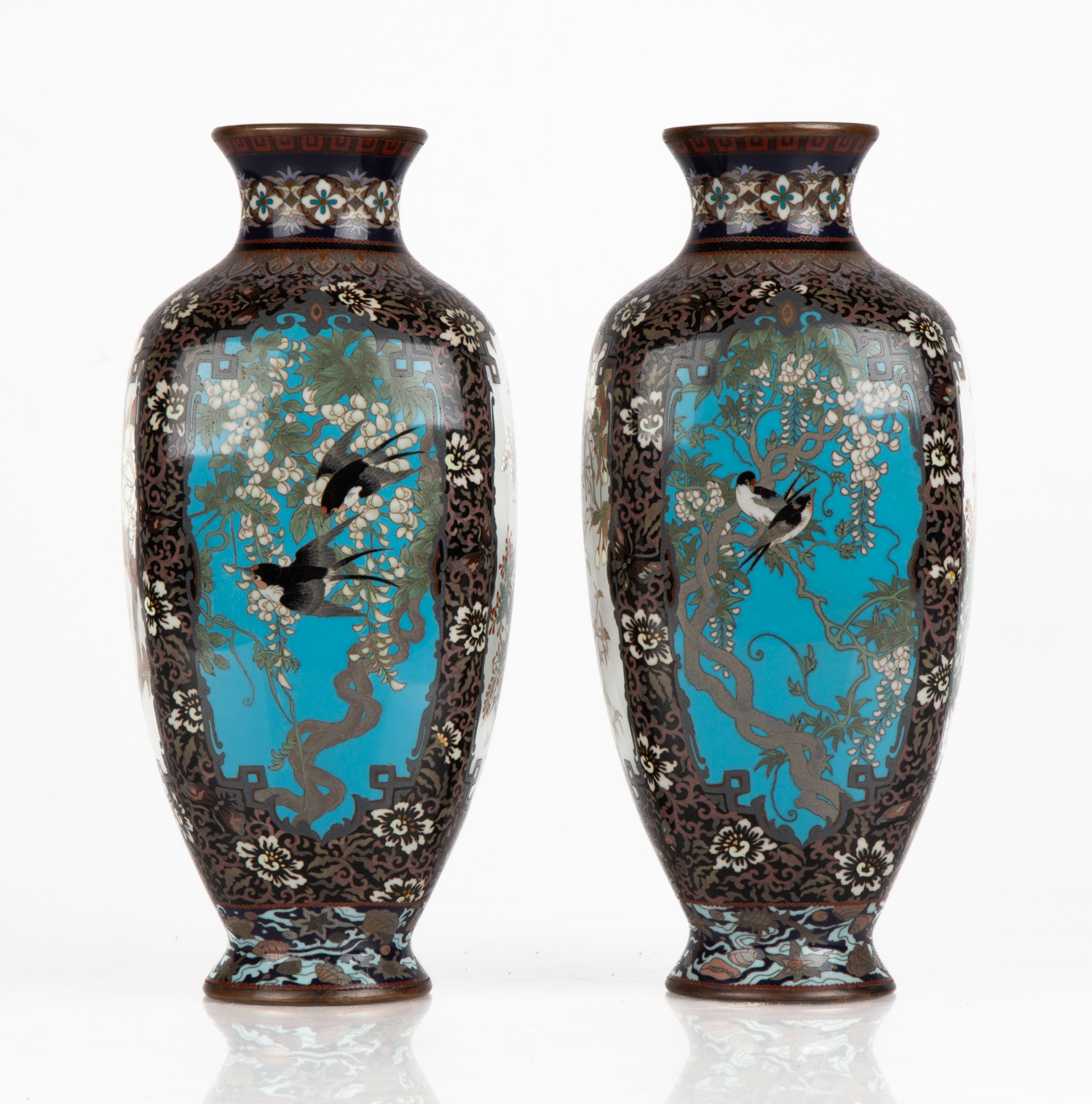 PAIR OF JAPANESE CLOISONNE VASES Early