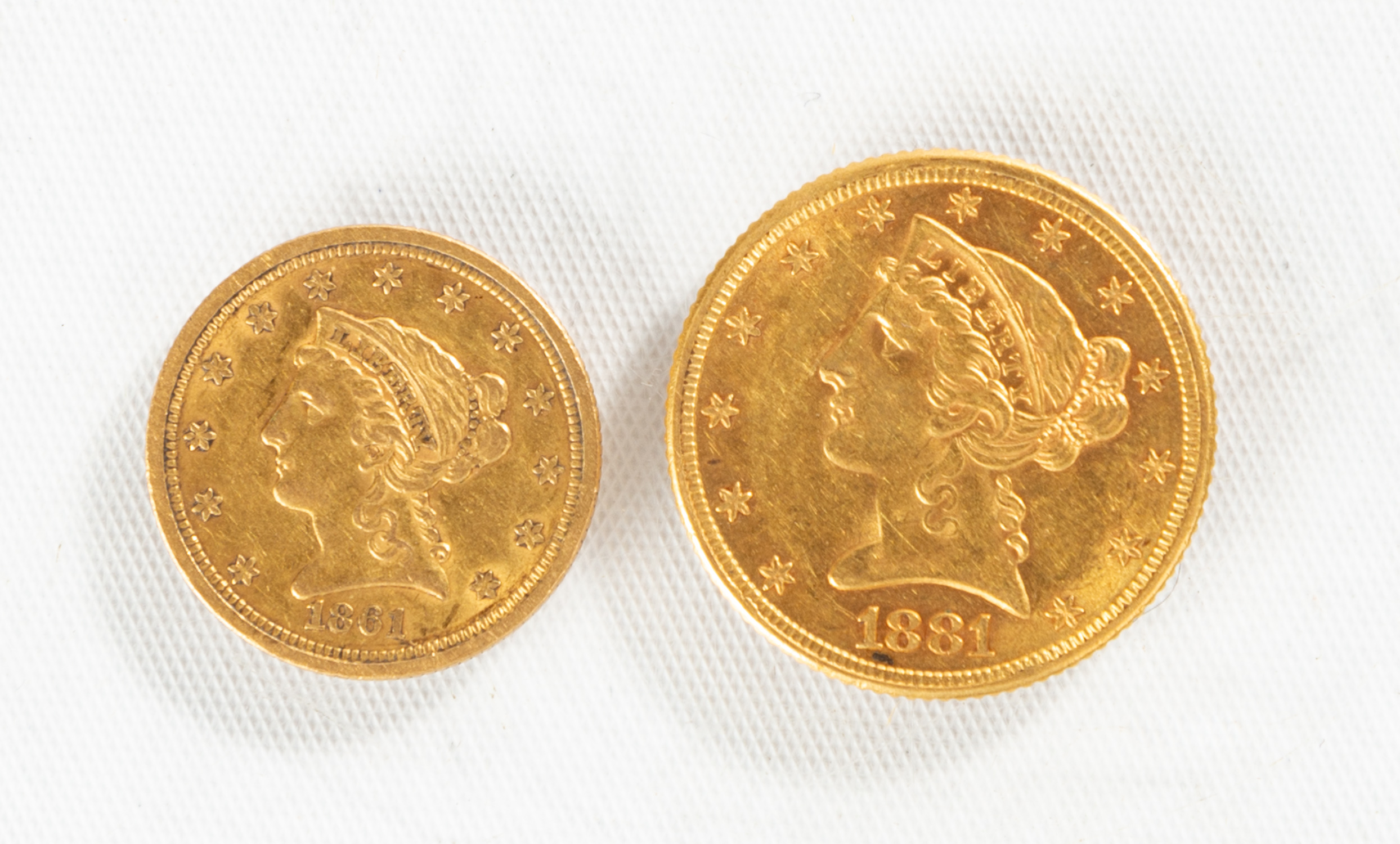 US 1881 FIVE DOLLAR GOLD COIN & US 1861