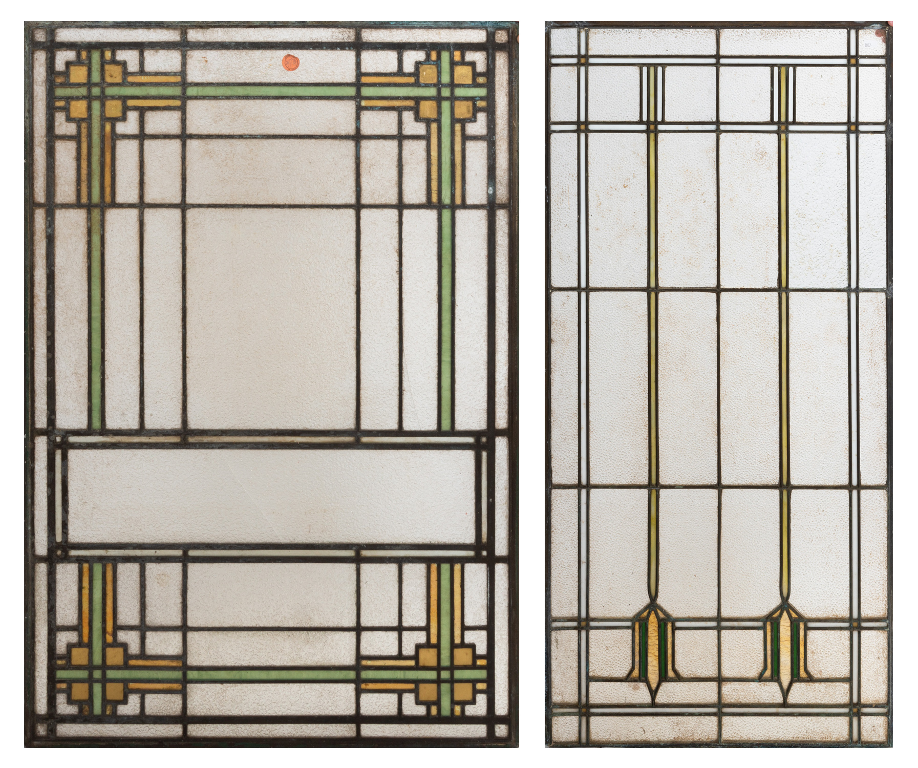 TWO PRAIRIE SCHOOL STYLE LEADED GLASS