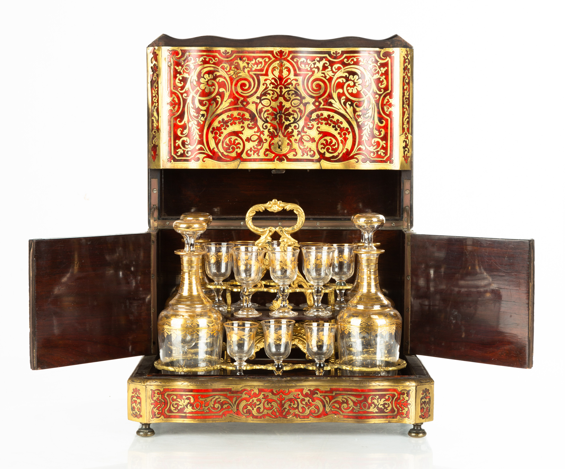 BOULLE TANTALUS OF COMPLETE GLASSWARE