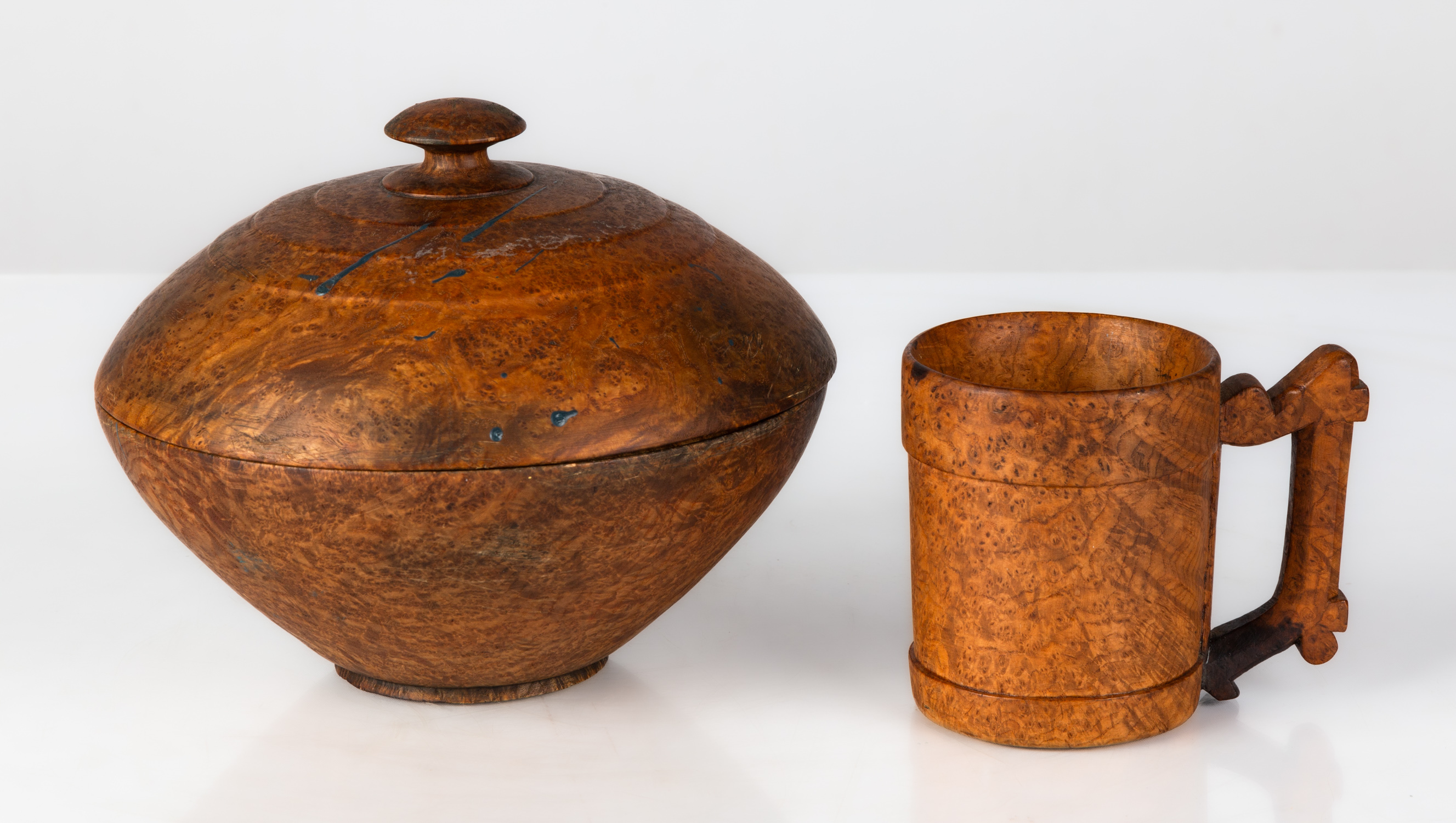 COVERED BURL WOOD BOWL AND CUP 2faf829