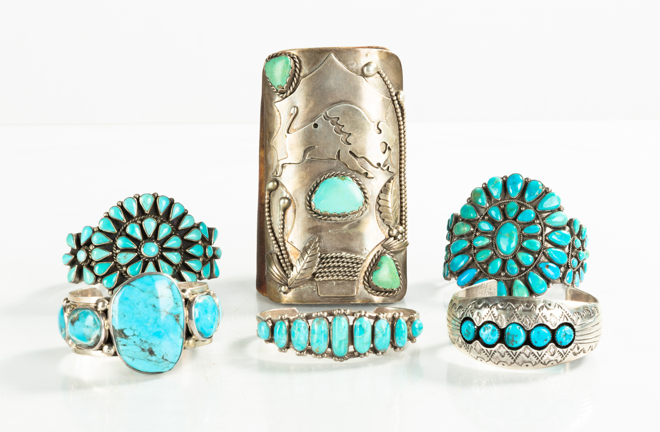 NAVAJO TURQUOISE & SILVER BRACELET CUFFS