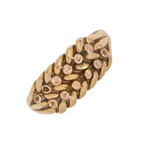 An 18ct gold ring, marks rubbed, 7g,