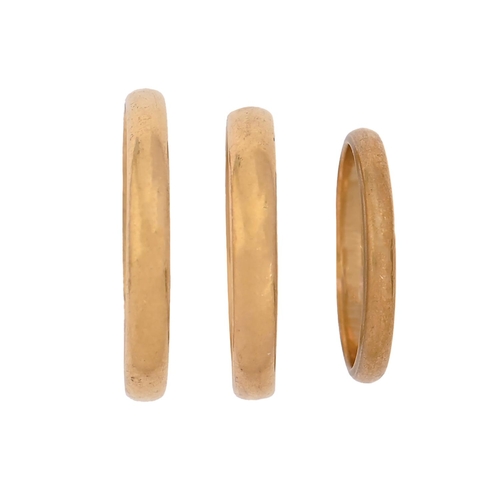 Three 22ct gold wedding rings, 10.6g,