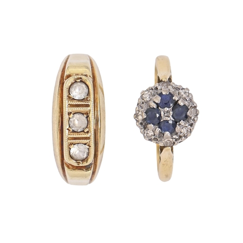 A sapphire and diamond ring, in gold