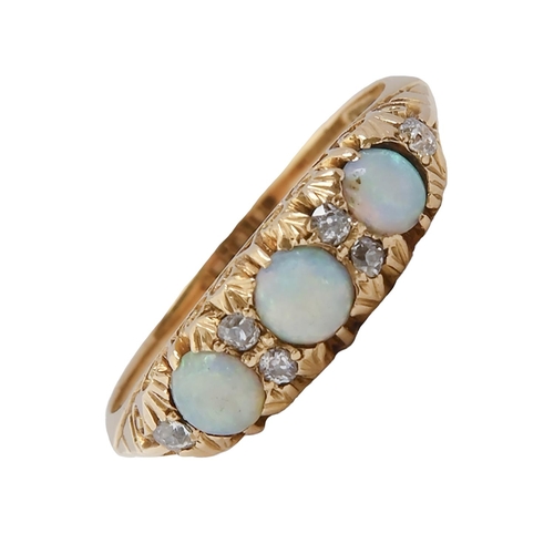 An opal and diamond ring, early 20th