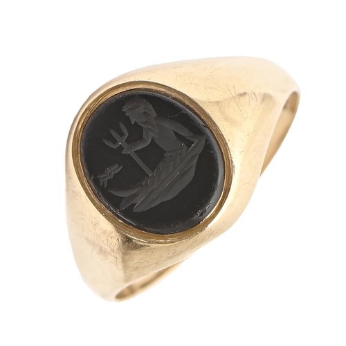 A 9ct gold signet ring, with onyx intaglio,