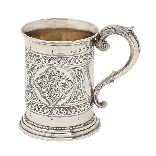 A Victorian silver mug with beaded 2faf9e3