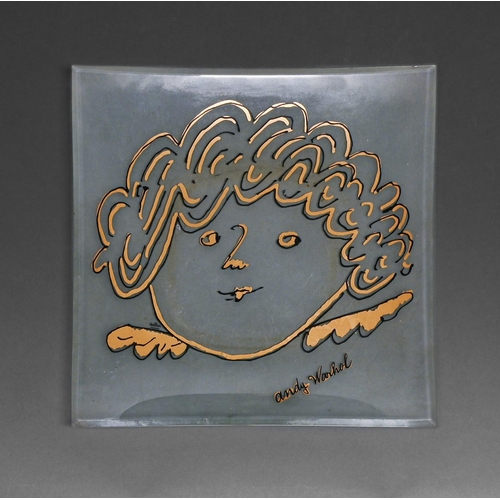 An Andy Warhol square glass face dish,