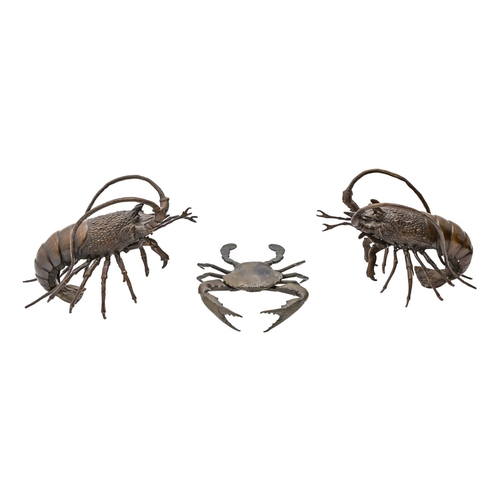 A pair of Japanese style bronze lobsters,