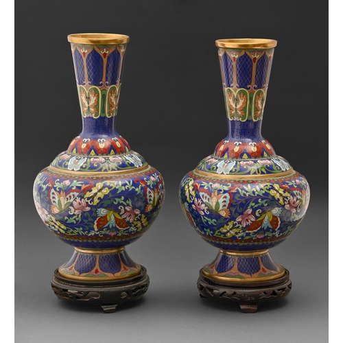 A pair of Chinese cloisonne enamel vases,