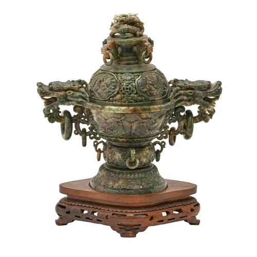 A Chinese spinach jade dragon handled 2fafae9