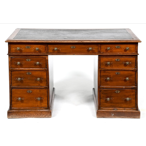 A Victorian walnut pedestal desk, fitted