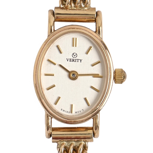 A Verity 9ct gold oval ladys wristwatch,