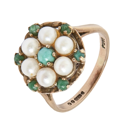 A turquoise and cultured pearl ring,