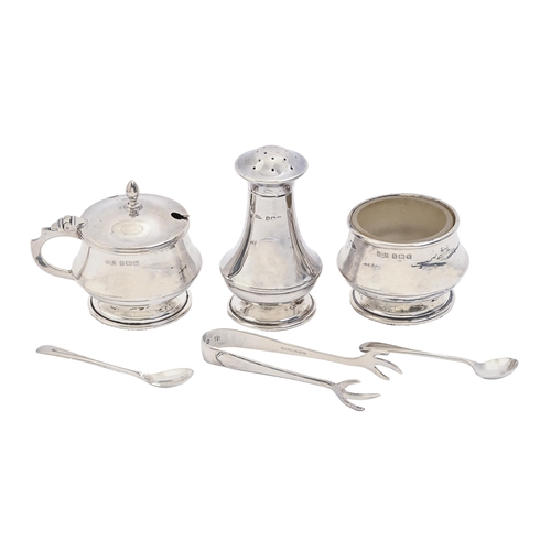 A George VI three-piece silver condiment