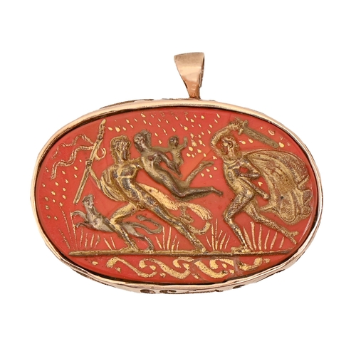 A gilt red glass paste cameo brooch-pendant,