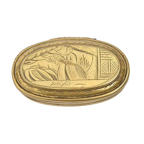 A Dutch oval brass tobacco box, 18th