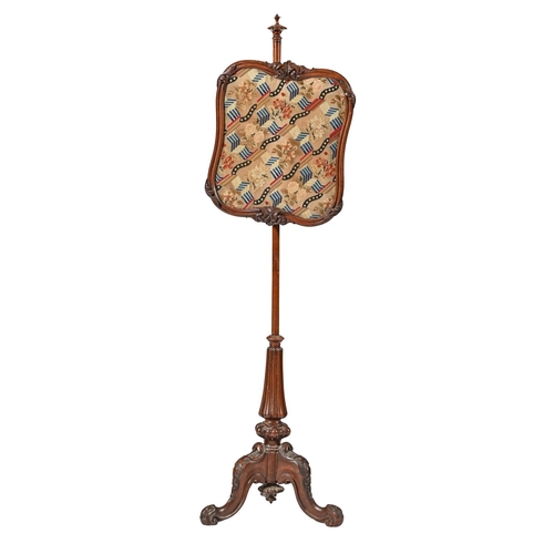 A Victorian walnut pole screen, with