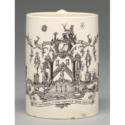 A creamware mug, c1780, transfer printed