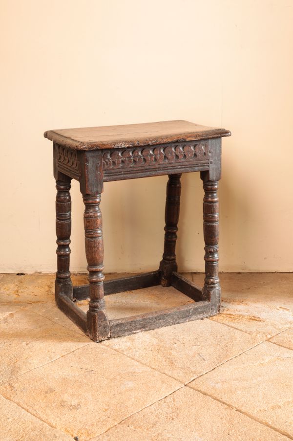 A CHARLES I OAK JOINED STOOL the 2fb0205