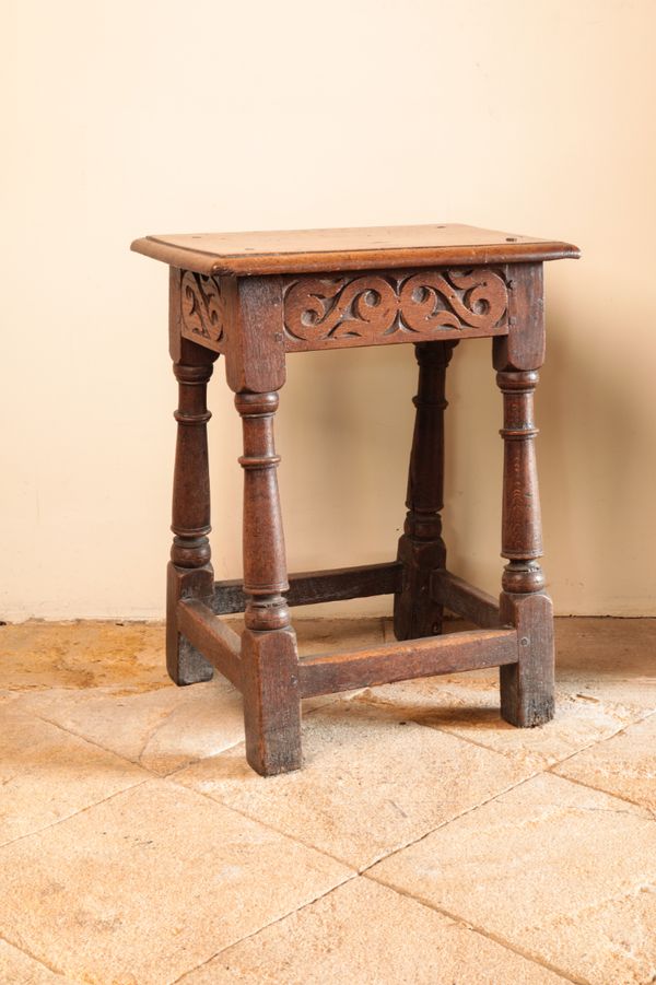 A CHARLES II OAK JOINED STOOL the 2fb020d