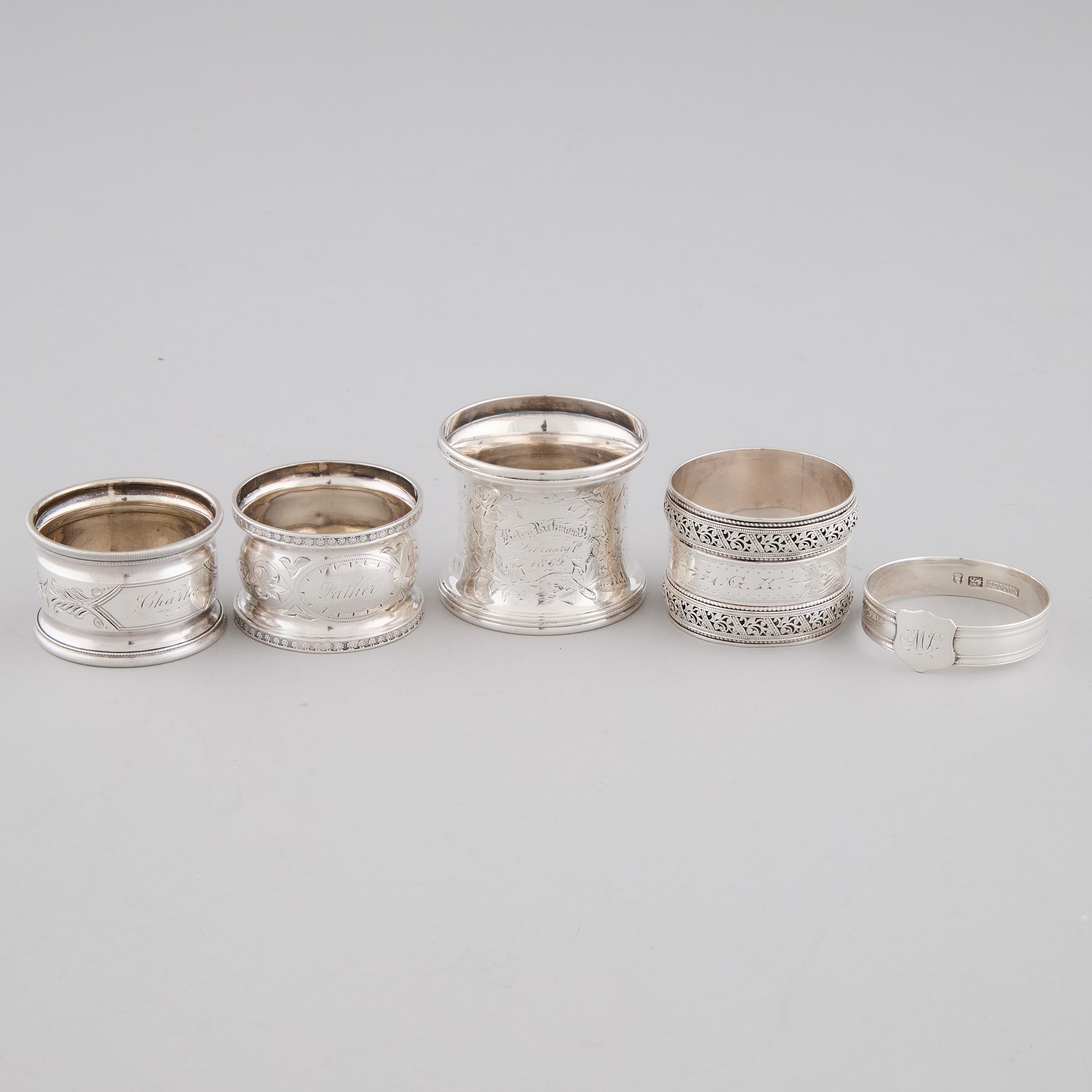 Five Canadian Silver Napkin Rings  2fb0464