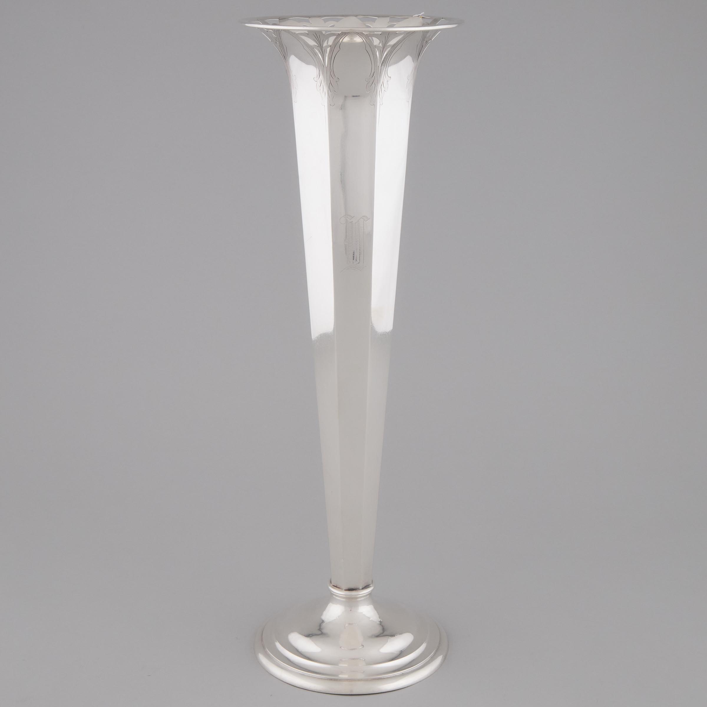 American Silver Large Trumpet Vase,